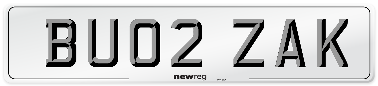 BU02 ZAK Front Number Plate