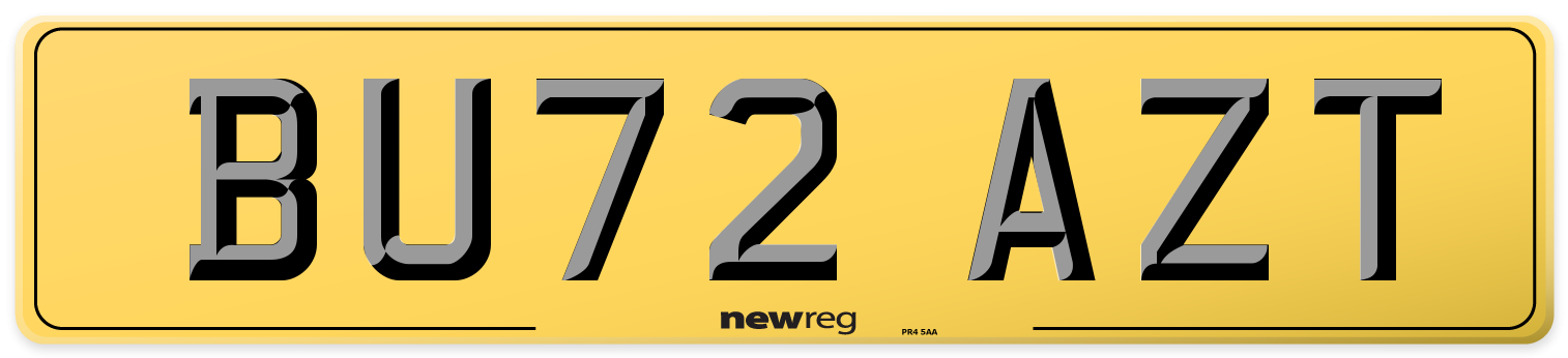 BU72 AZT Rear Number Plate