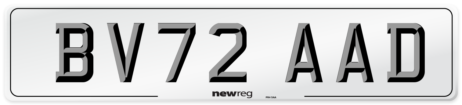 BV72 AAD Front Number Plate