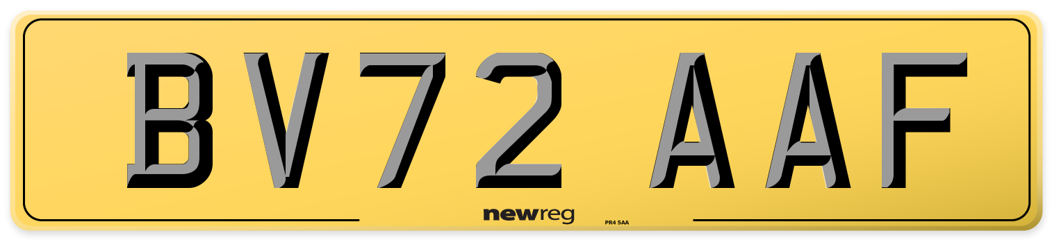 BV72 AAF Rear Number Plate