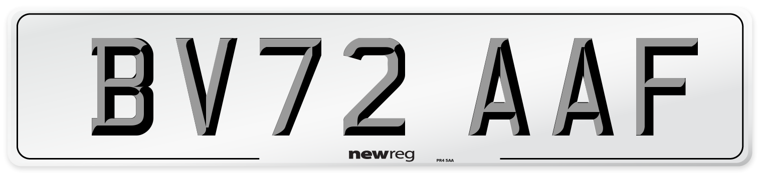 BV72 AAF Front Number Plate