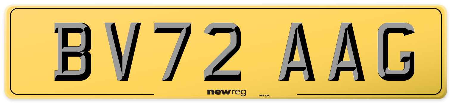 BV72 AAG Rear Number Plate