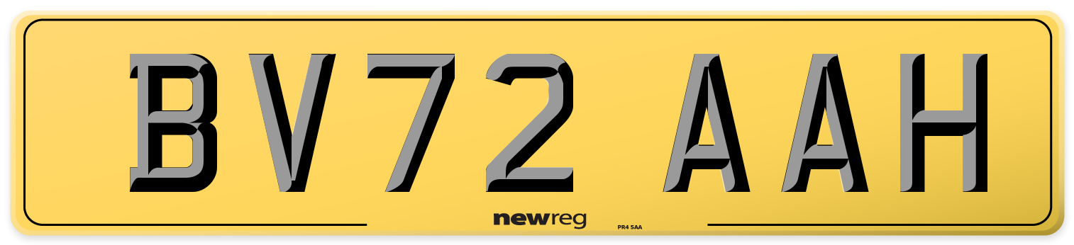 BV72 AAH Rear Number Plate