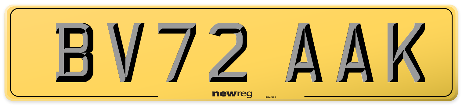 BV72 AAK Rear Number Plate