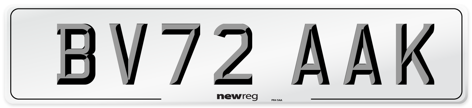 BV72 AAK Front Number Plate