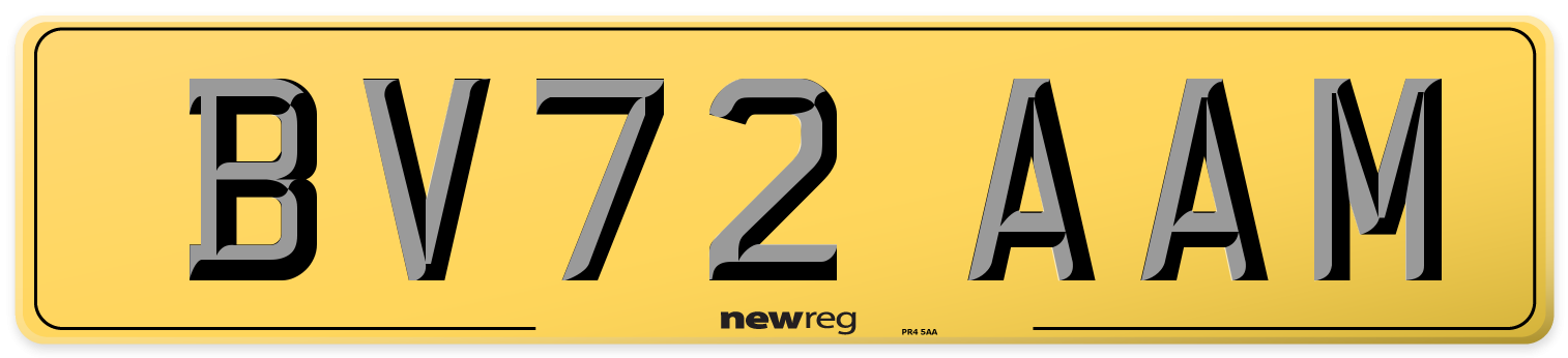 BV72 AAM Rear Number Plate