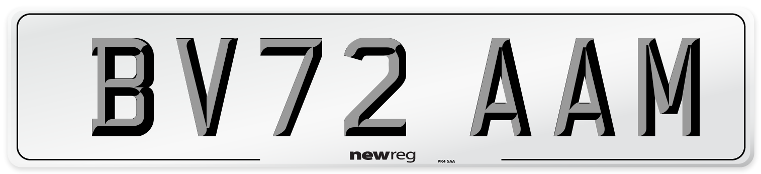 BV72 AAM Front Number Plate
