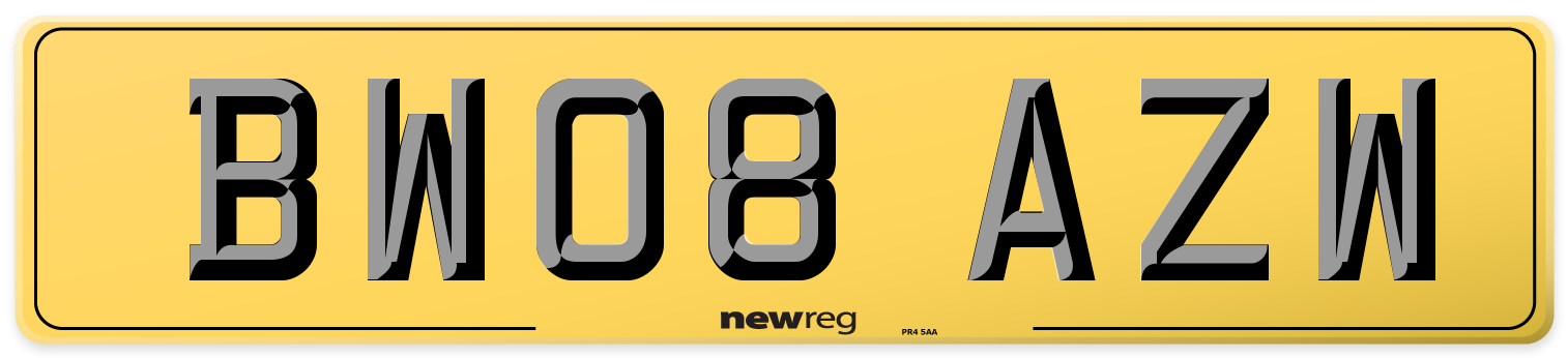 BW08 AZW Rear Number Plate
