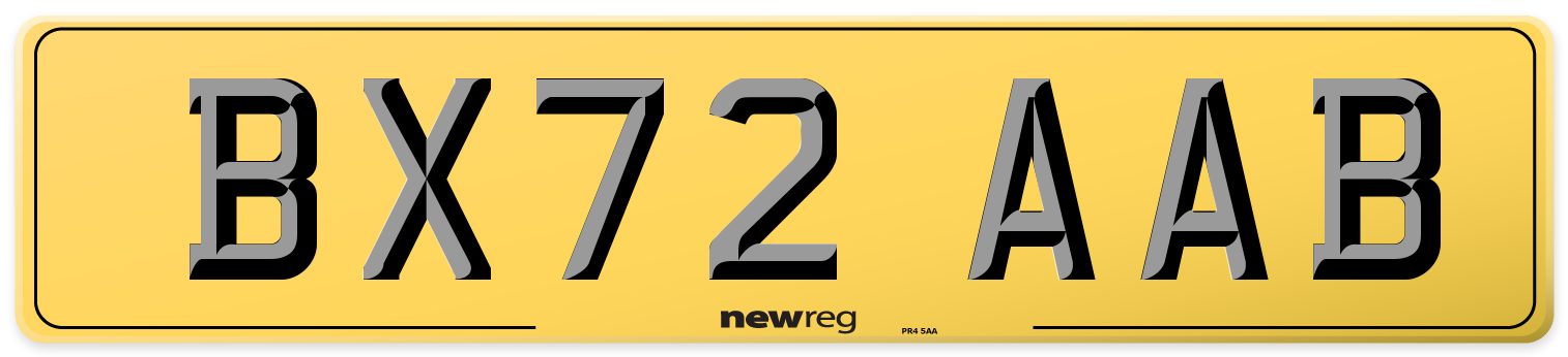 BX72 AAB Rear Number Plate