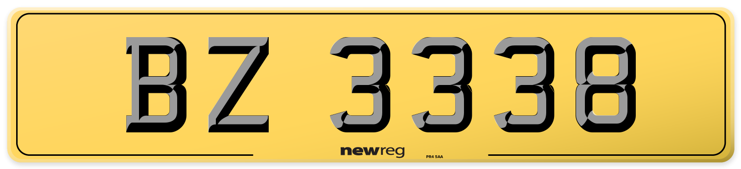 BZ 3338 Rear Number Plate