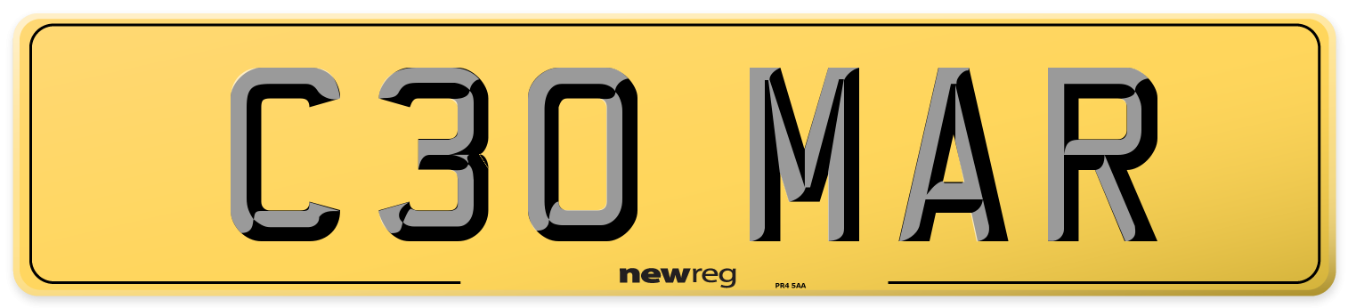 C30 MAR Rear Number Plate