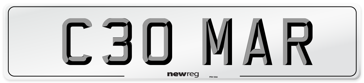 C30 MAR Front Number Plate