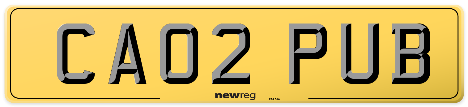 CA02 PUB Rear Number Plate