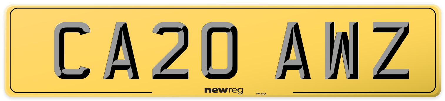 CA20 AWZ Rear Number Plate