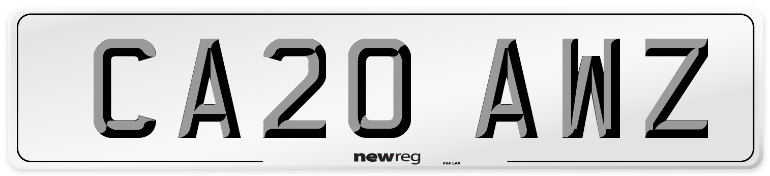 CA20 AWZ Front Number Plate