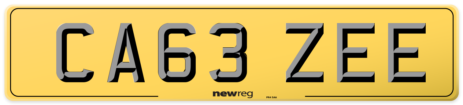 CA63 ZEE Rear Number Plate