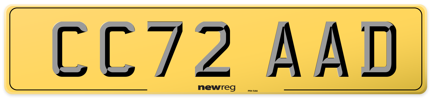 CC72 AAD Rear Number Plate
