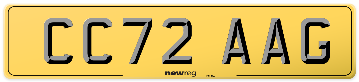 CC72 AAG Rear Number Plate