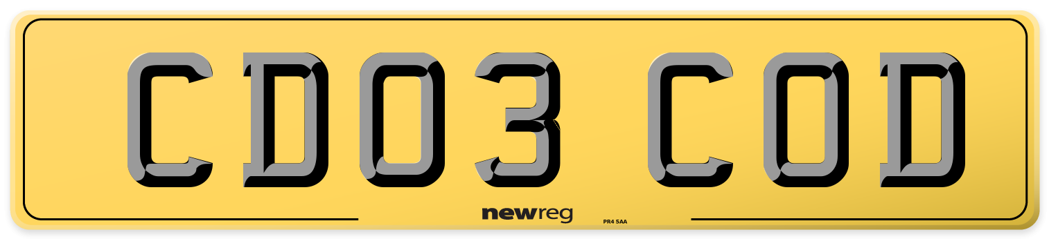 CD03 COD Rear Number Plate