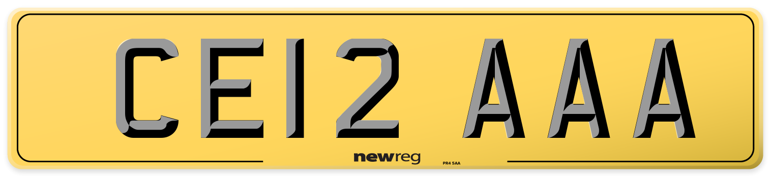 CE12 AAA Rear Number Plate