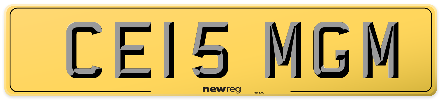 CE15 MGM Rear Number Plate