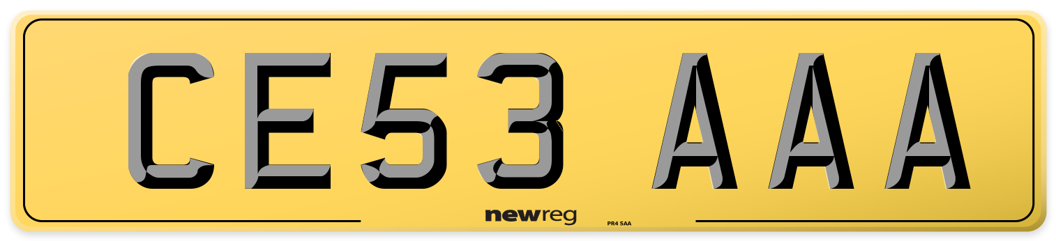 CE53 AAA Rear Number Plate