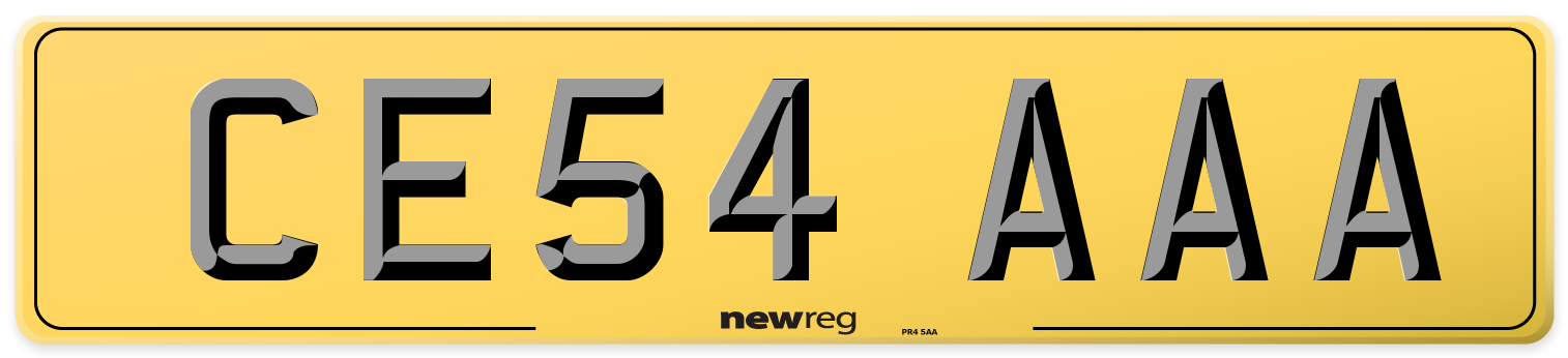 CE54 AAA Rear Number Plate