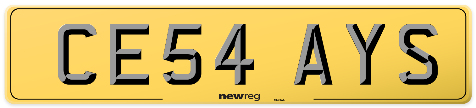 CE54 AYS Rear Number Plate