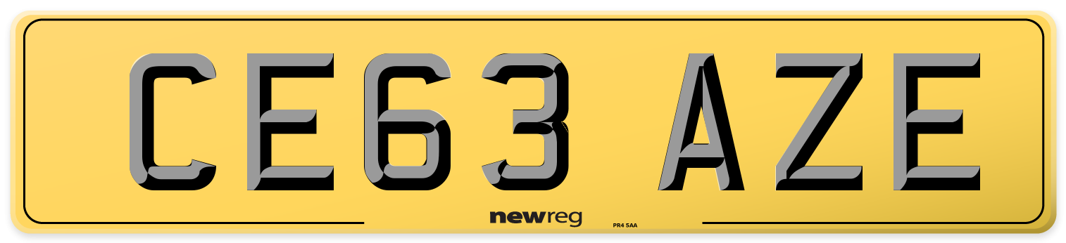 CE63 AZE Rear Number Plate