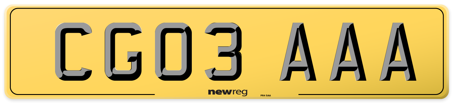 CG03 AAA Rear Number Plate