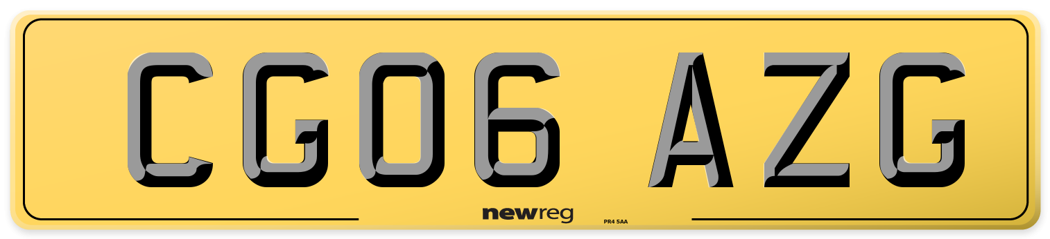 CG06 AZG Rear Number Plate