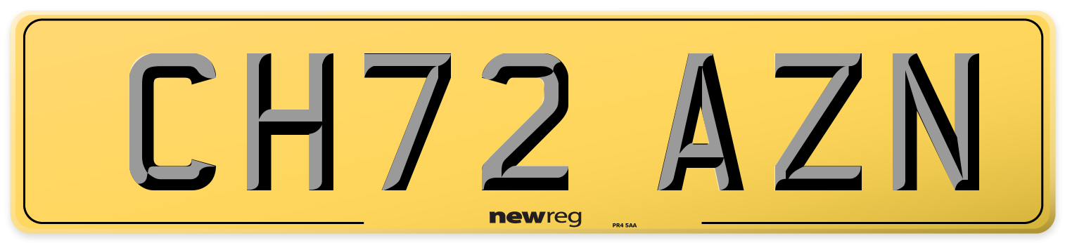 CH72 AZN Rear Number Plate