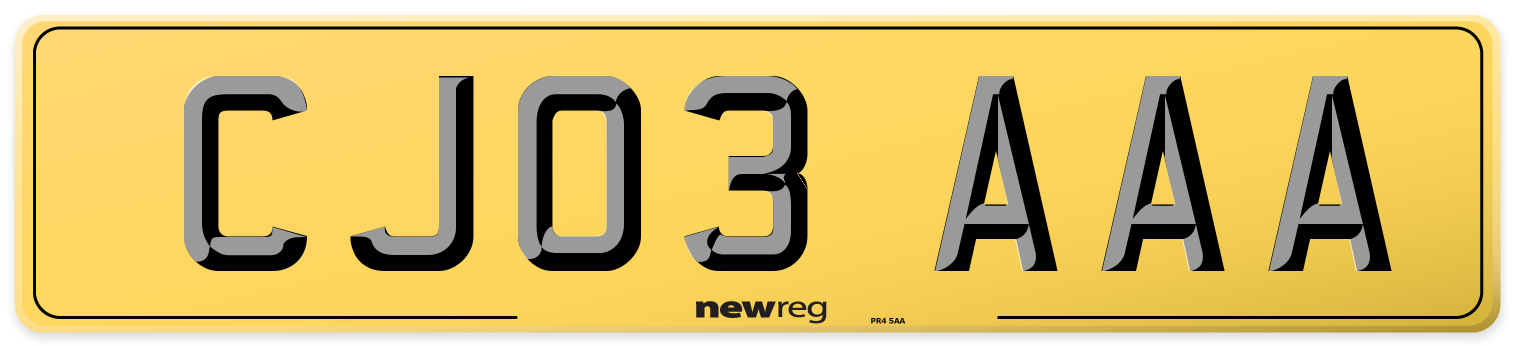CJ03 AAA Rear Number Plate