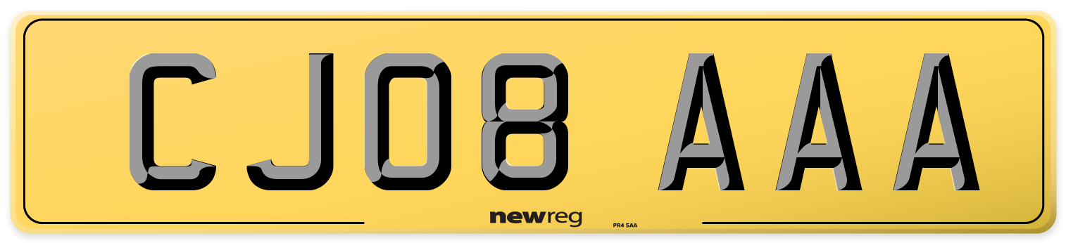 CJ08 AAA Rear Number Plate