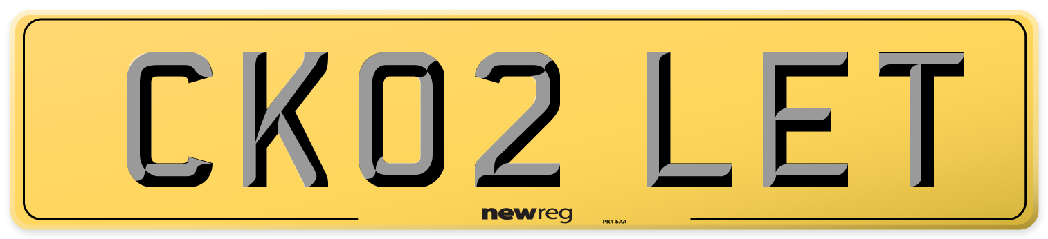 CK02 LET Rear Number Plate