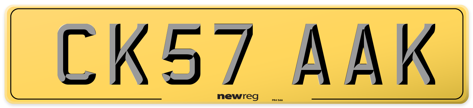CK57 AAK Rear Number Plate