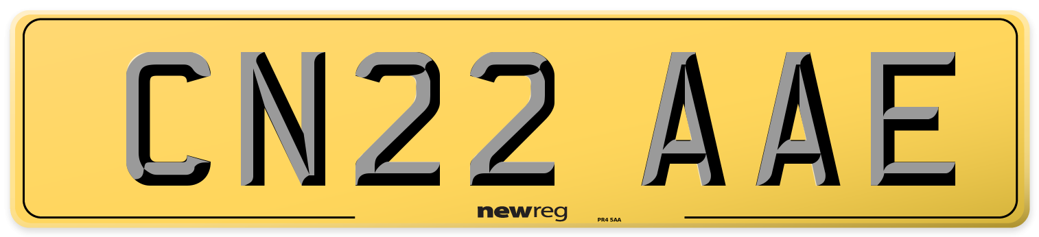 CN22 AAE Rear Number Plate