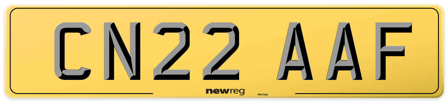 CN22 AAF Rear Number Plate