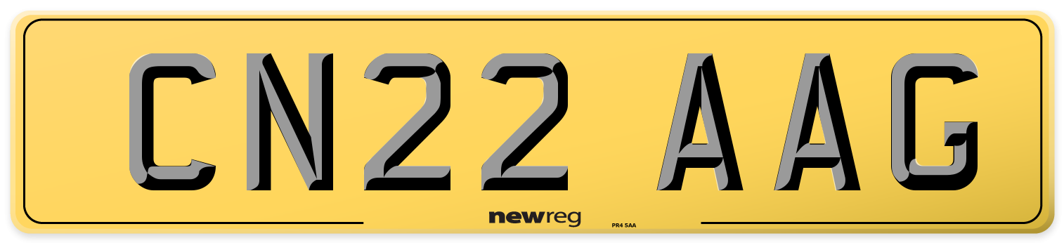 CN22 AAG Rear Number Plate