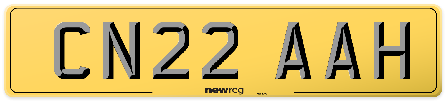 CN22 AAH Rear Number Plate