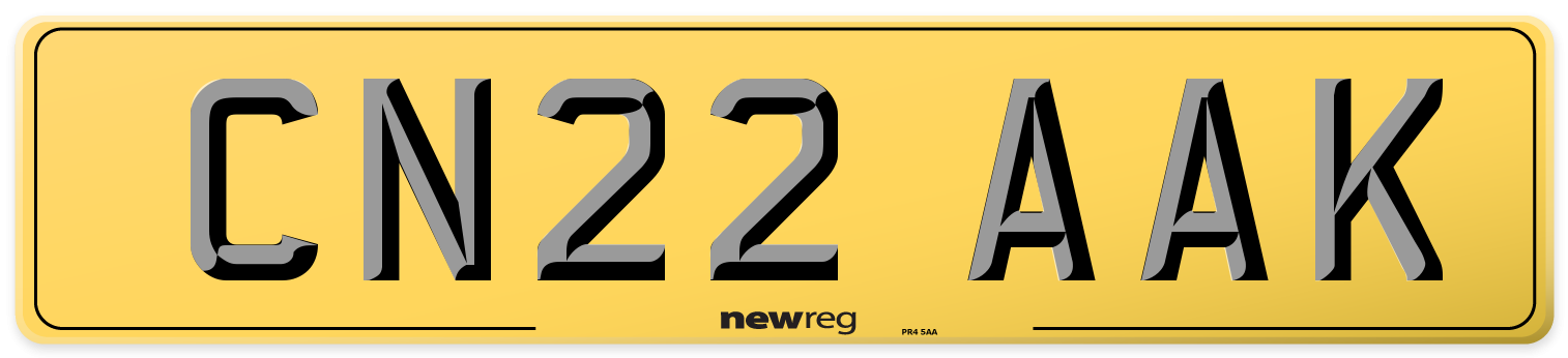 CN22 AAK Rear Number Plate