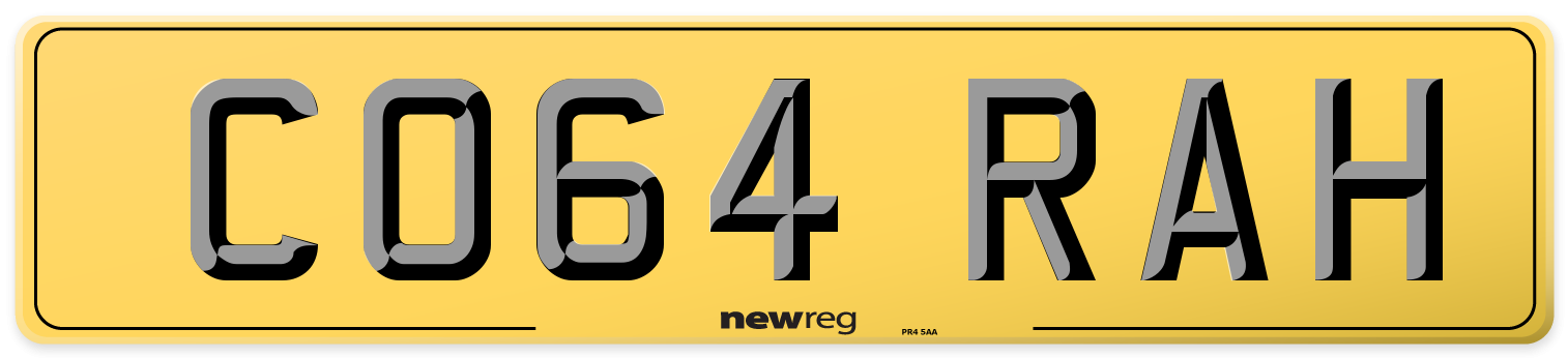 CO64 RAH Rear Number Plate