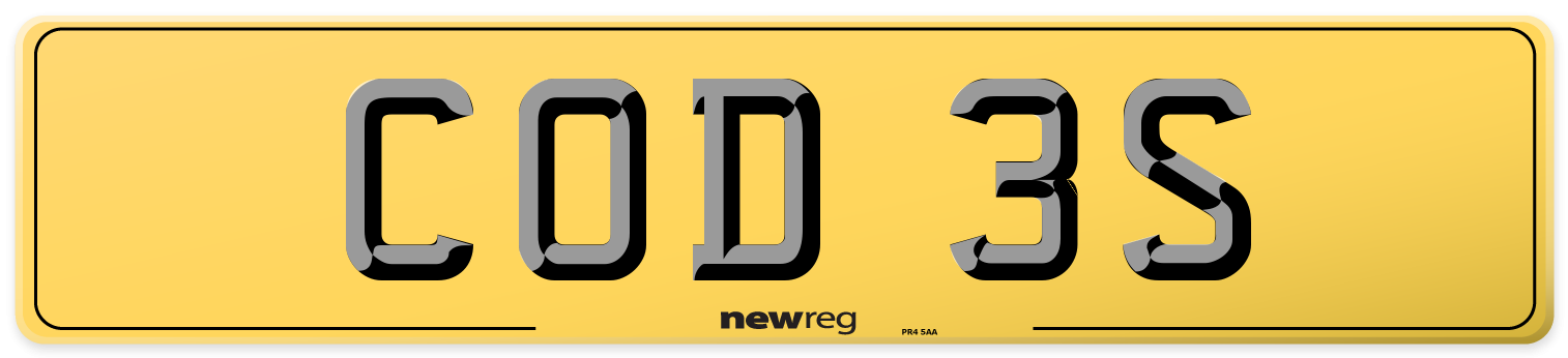 COD 3S Rear Number Plate
