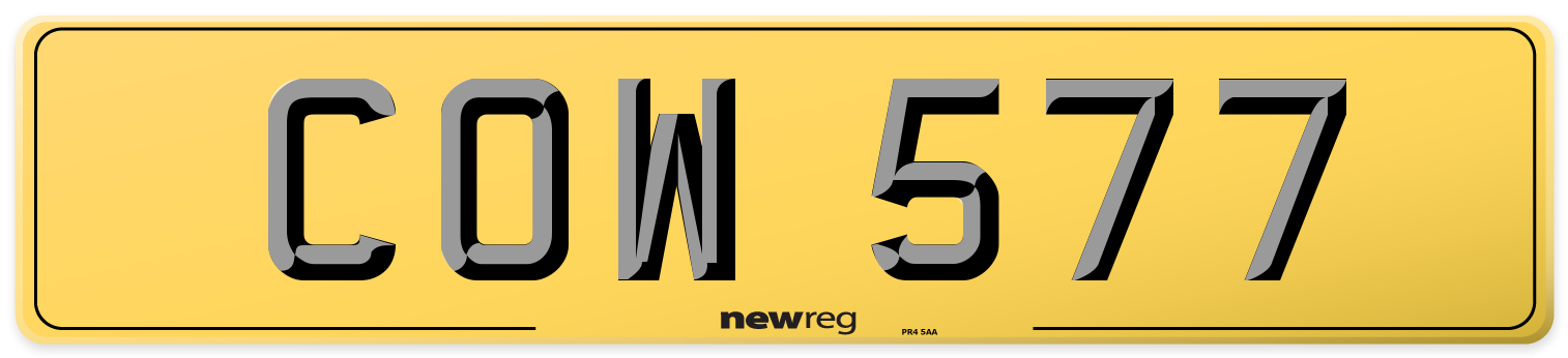 COW 577 Rear Number Plate
