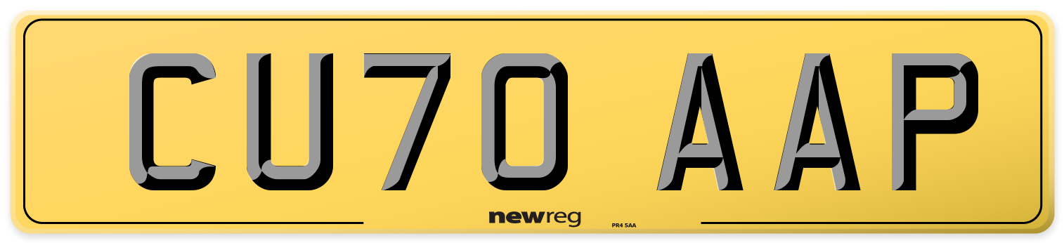 CU70 AAP Rear Number Plate