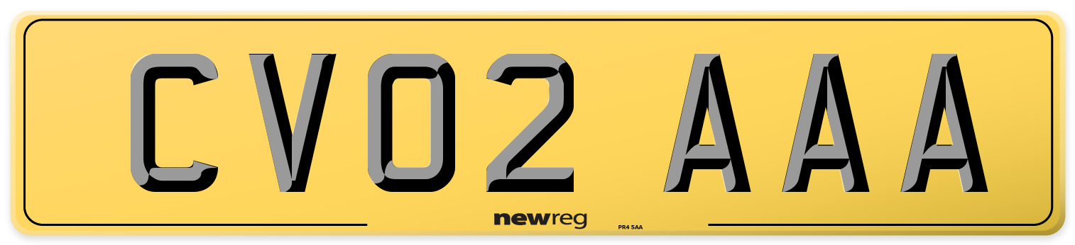 CV02 AAA Rear Number Plate