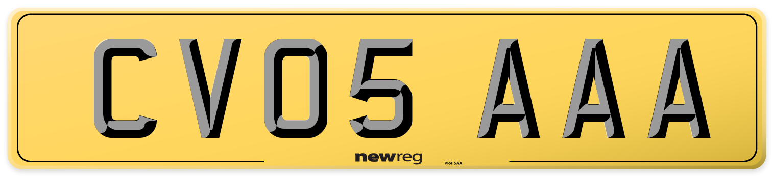 CV05 AAA Rear Number Plate