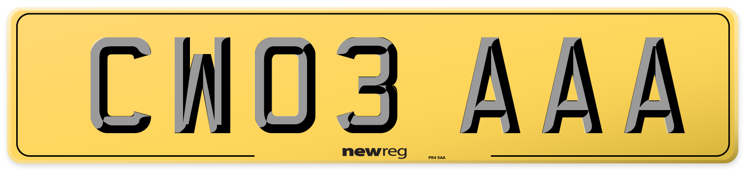 CW03 AAA Rear Number Plate