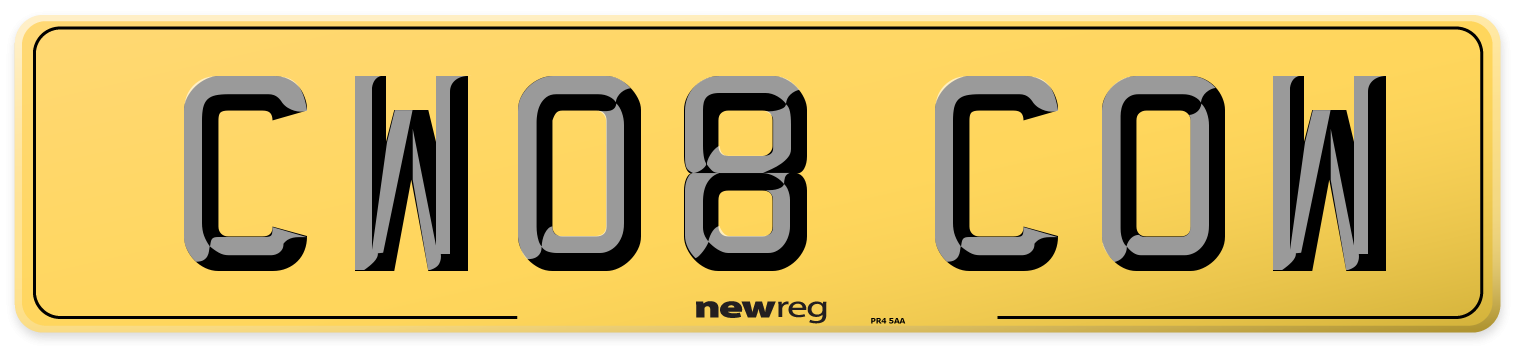 CW08 COW Rear Number Plate