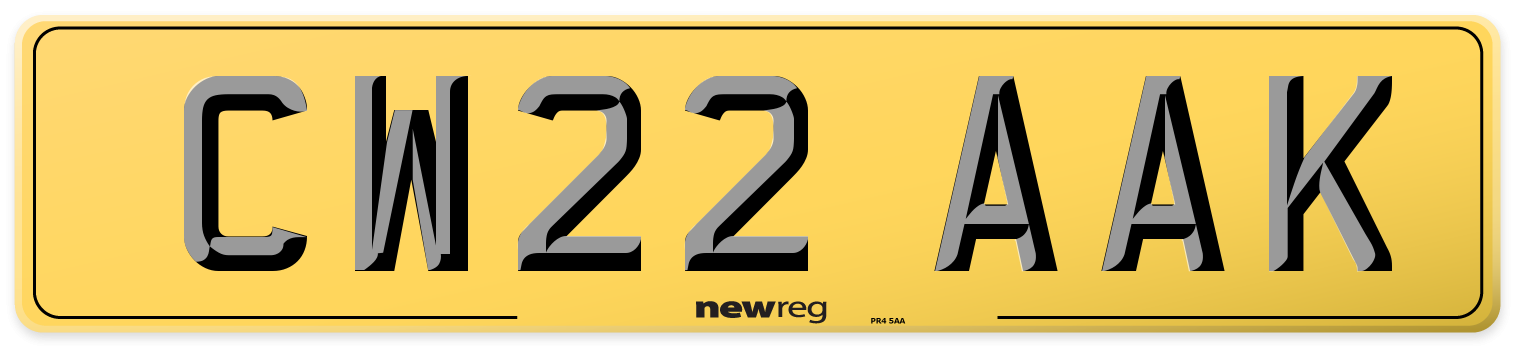 CW22 AAK Rear Number Plate